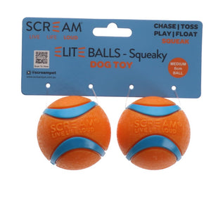 Scream Elite Ball Squeaky Orange & Blue 2pk
