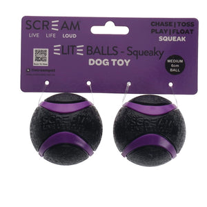 Scream Elite Ball Squeaky Black & Purple 2pk