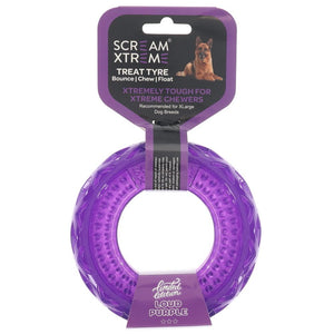 Scream Xtreme Treat Tyre Loud Purple Dog Chew Toy