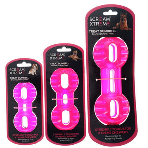 Scream Xtreme Treat Dumbbell Loud Pink Dog Chew Toy - RSPCA VIC