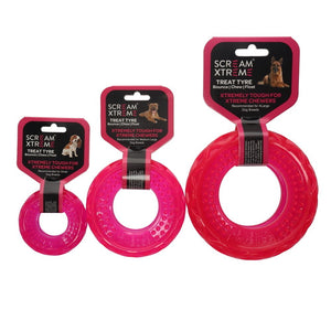 Scream Xtreme Treat Tyre Loud Pink Dog Chew Toy - RSPCA VIC