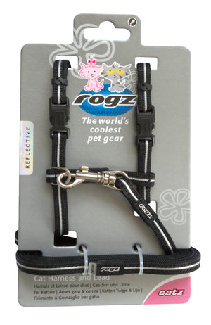 Rogz Alleycat Harness & Lead Set Black - RSPCA VIC