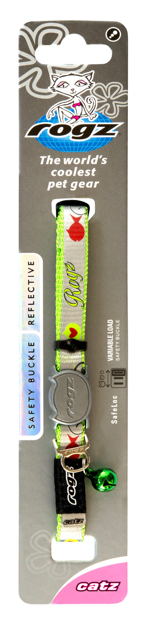 Rogz Safeloc Reflectocat Collar Lime Fish - RSPCA VIC