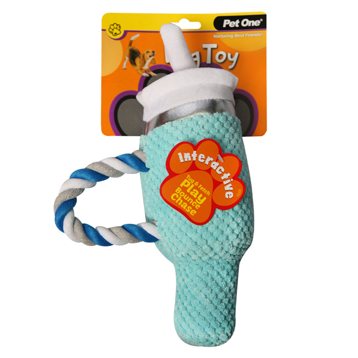 Pet One Plush Blue Bottle Dog Toy
