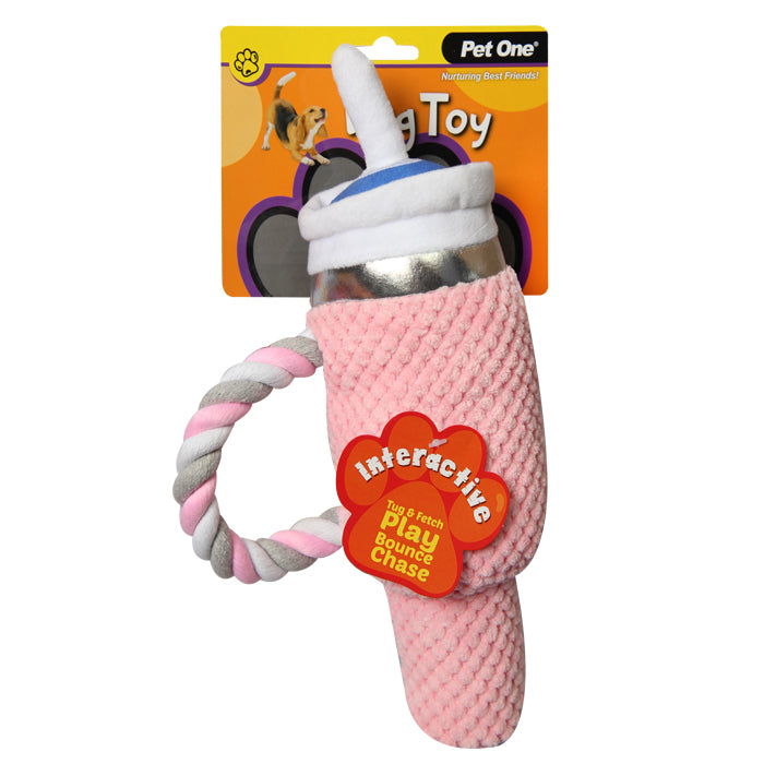 Pet One Plush Pink Bottle Dog Toy