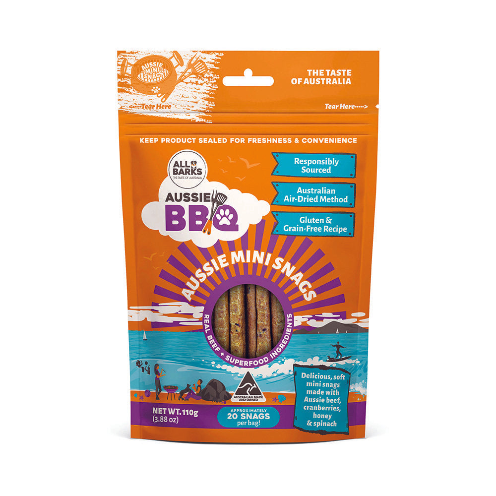 All Barks Aussie Mini Snags Beef & Superfood Dog Treats 110g