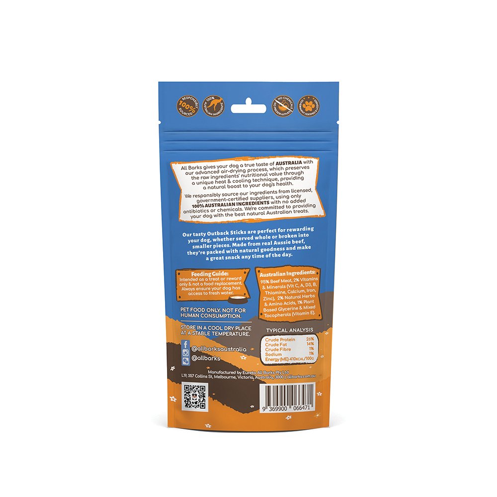 All Barks Outback Sticks Beef Dog Treats 110g