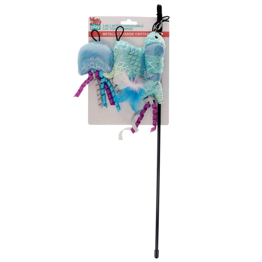 Kitty Play 3-in-1 Interchangeable Cat Wand Metallic Sparkle Seaside Critters