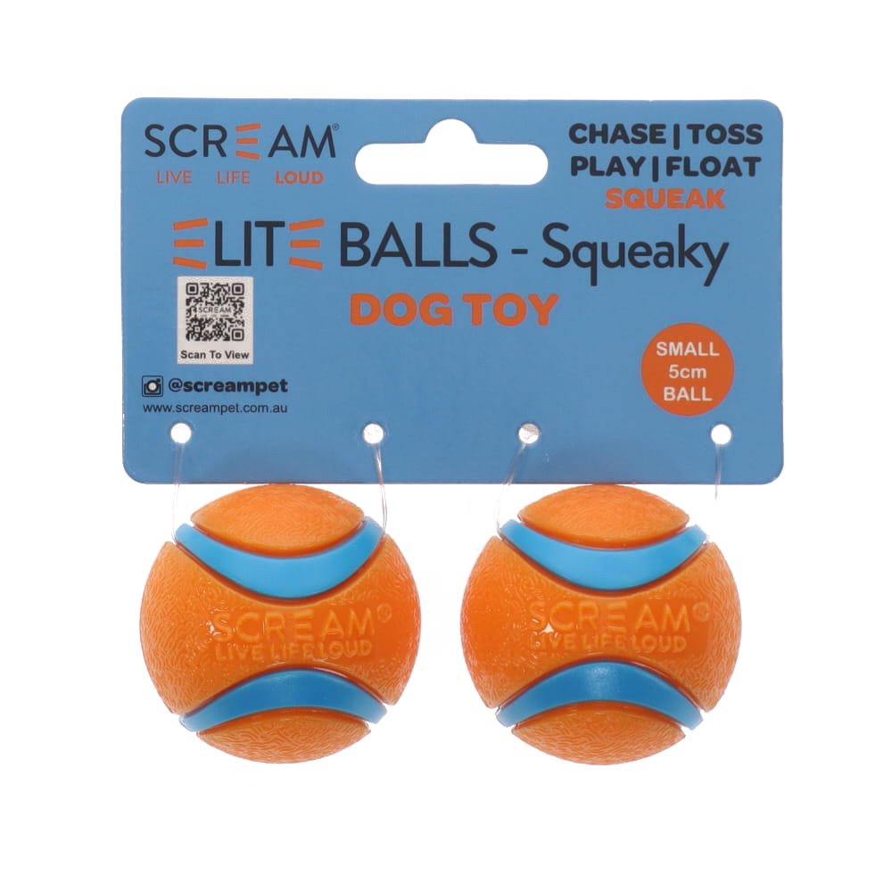 Scream Elite Ball Squeaky Orange & Blue 2pk