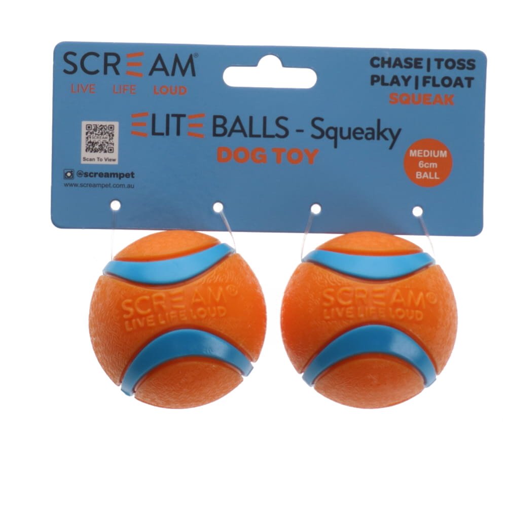 Scream Elite Ball Squeaky Orange & Blue 2pk