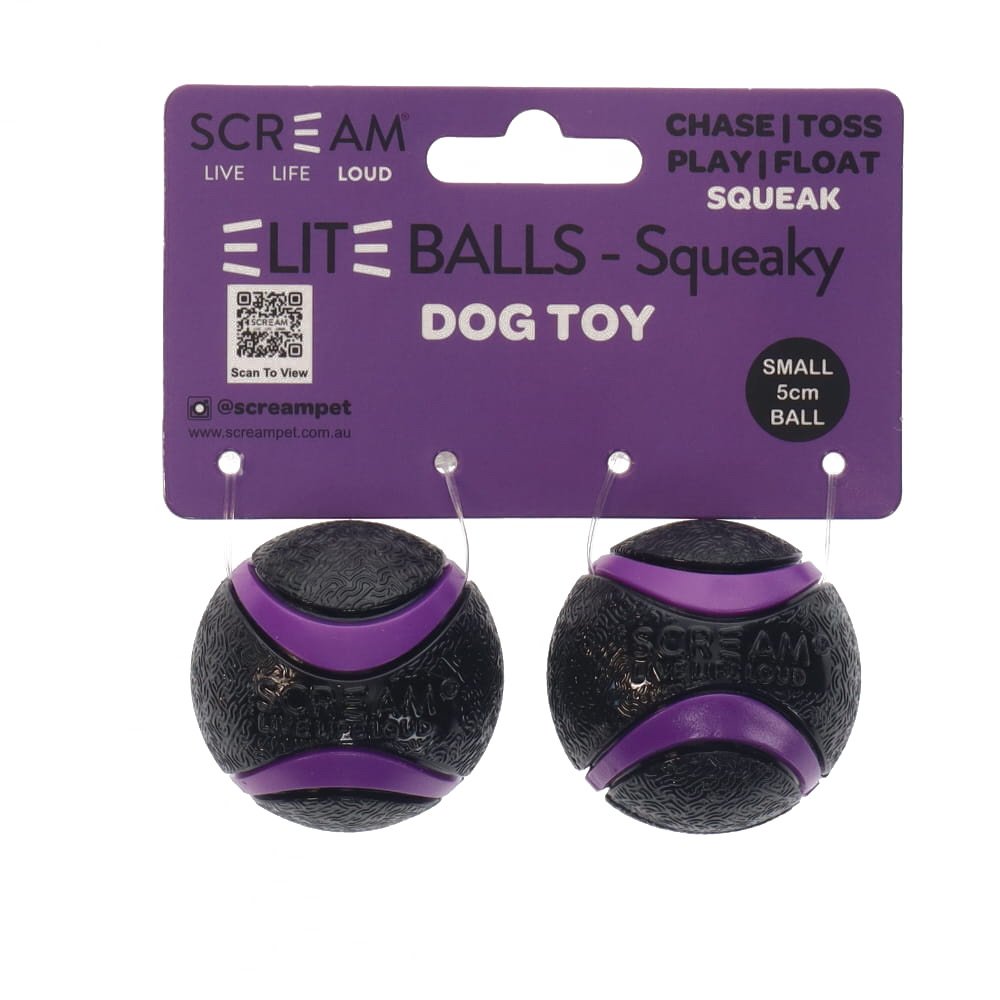 Scream Elite Ball Squeaky Black & Purple 2pk