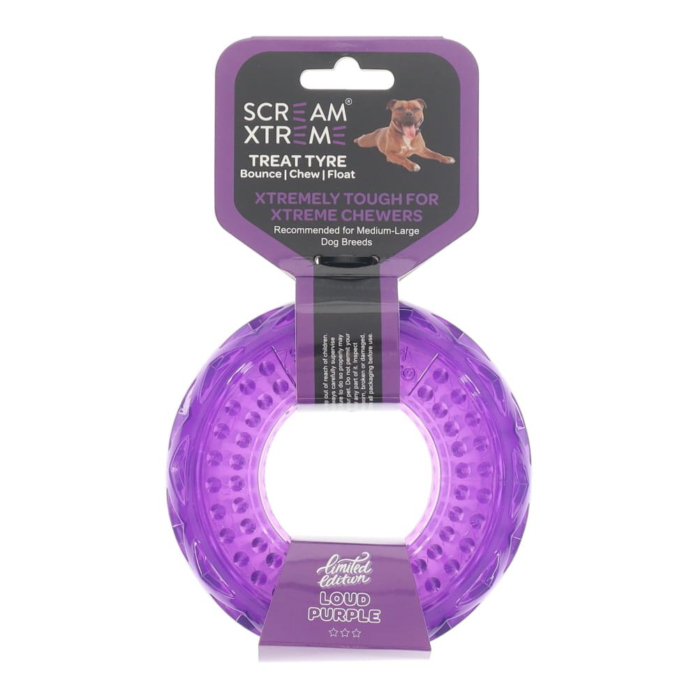 Scream Xtreme Treat Tyre Loud Purple Dog Chew Toy