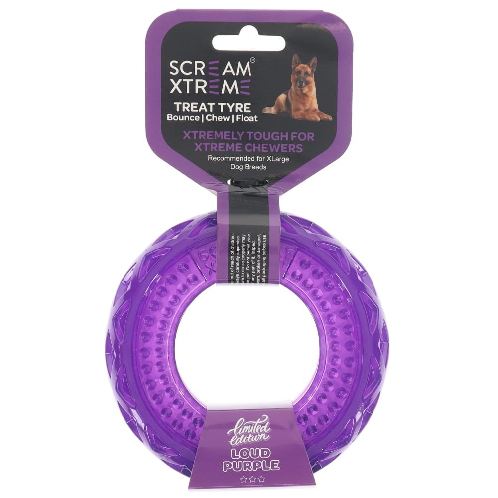 Scream Xtreme Treat Tyre Loud Purple Dog Chew Toy