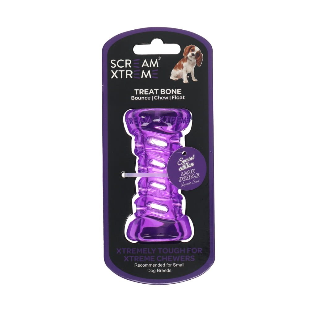 Scream Xtreme Tough Bone Loud Purple Dog Chew Toy