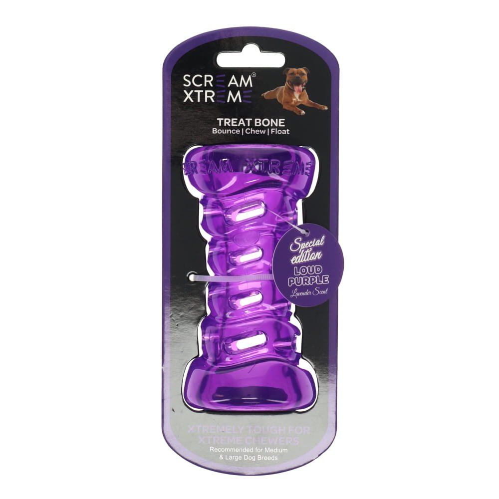 Scream Xtreme Tough Bone Loud Purple Dog Chew Toy
