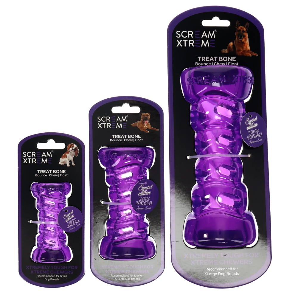 Scream Xtreme Tough Bone Loud Purple Dog Chew Toy