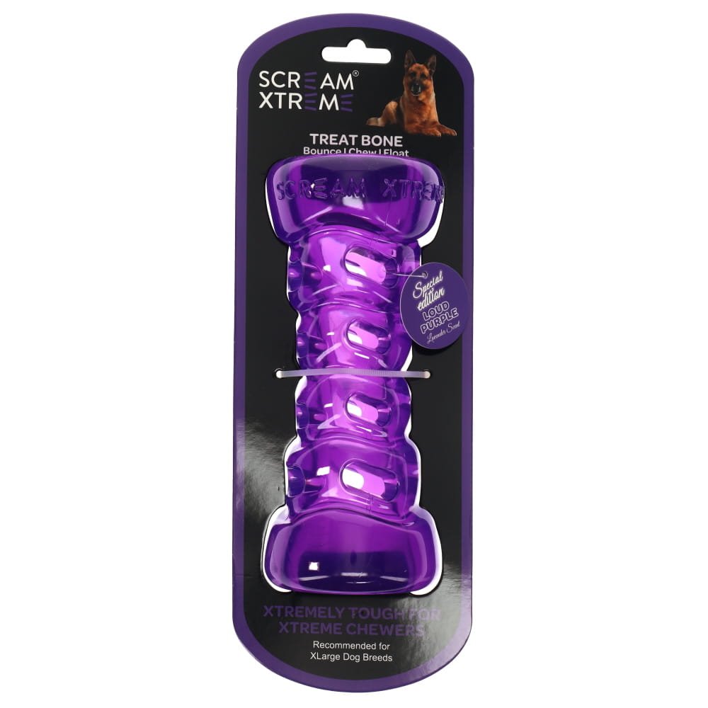 Scream Xtreme Tough Bone Loud Purple Dog Chew Toy