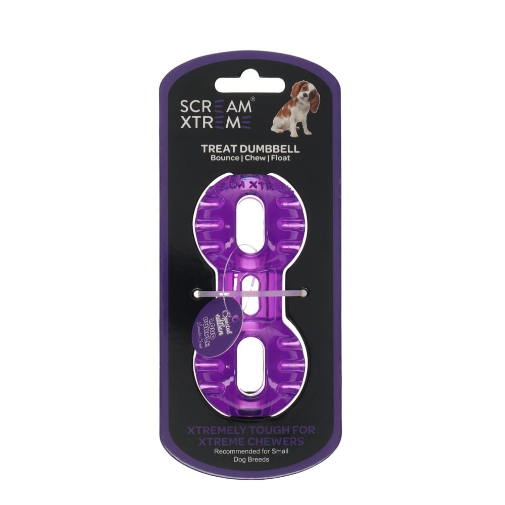 Scream Xtreme Treat Dumbbell Loud Purple Dog Chew Toy