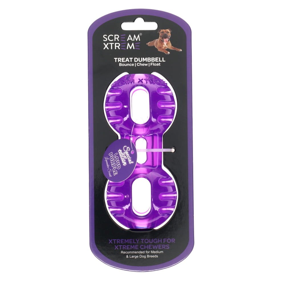 Scream Xtreme Treat Dumbbell Loud Purple Dog Chew Toy
