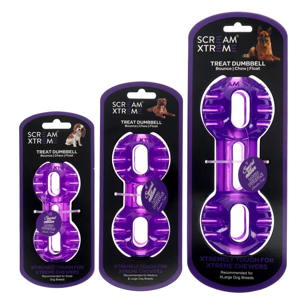 Scream Xtreme Treat Dumbbell Loud Purple Dog Chew Toy