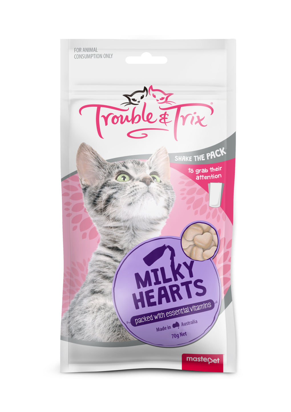 Trouble & Trix Milky Heart Treats For Cats 70g - RSPCA VIC