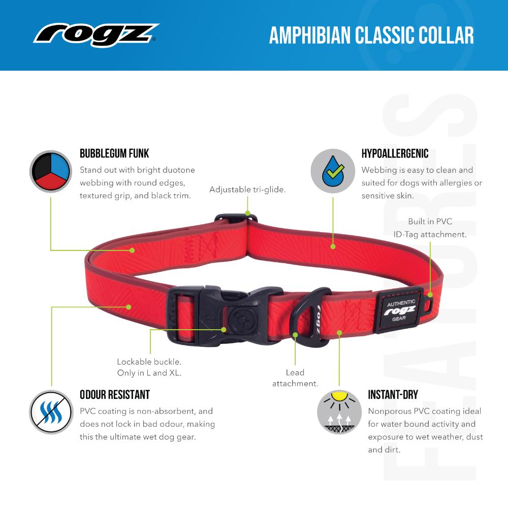 authentic rogz gear Rogz Amphibian Classic Dog Collar Red