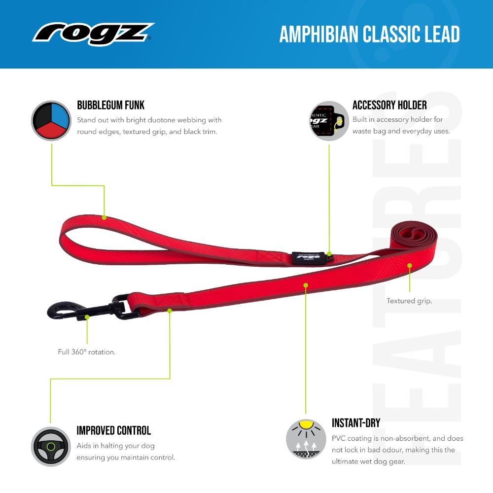 Rogz Amphibian Classic Dog Lead Black - RSPCA VIC