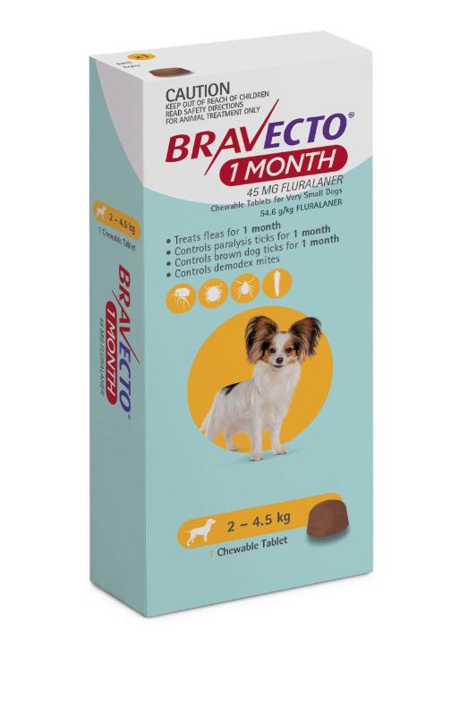 1 Month Bravecto Chew for Very Small Dogs Yellow