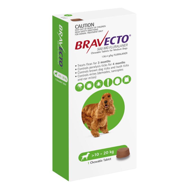 3 Month Bravecto Chew for Medium Dogs Green