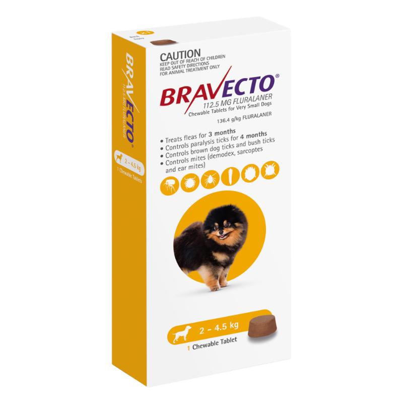 3 Month Bravecto Chew for Very Small Dogs Yellow