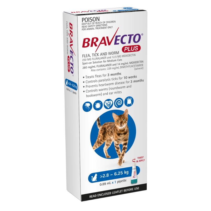 All In One Bravecto Plus Spot On for Medium Cats Blue FREE GIFT WITH PURCHASE!*