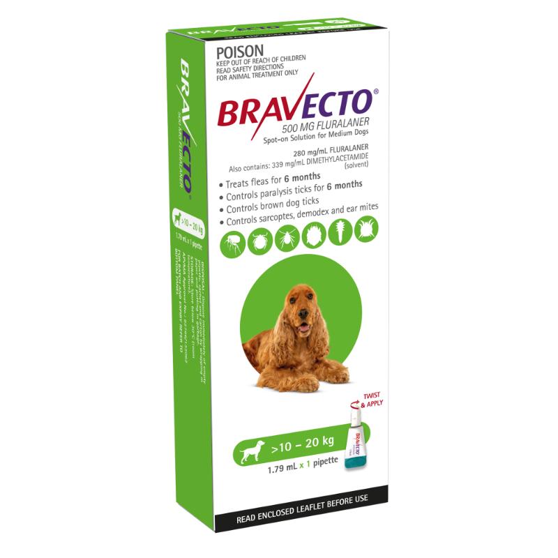 6 Month Bravecto Spot On for Medium Dogs Green