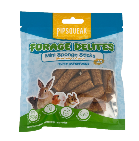 Pipsqueak Forage Delites Sponge Sticks Strawberry and Carrot 35g