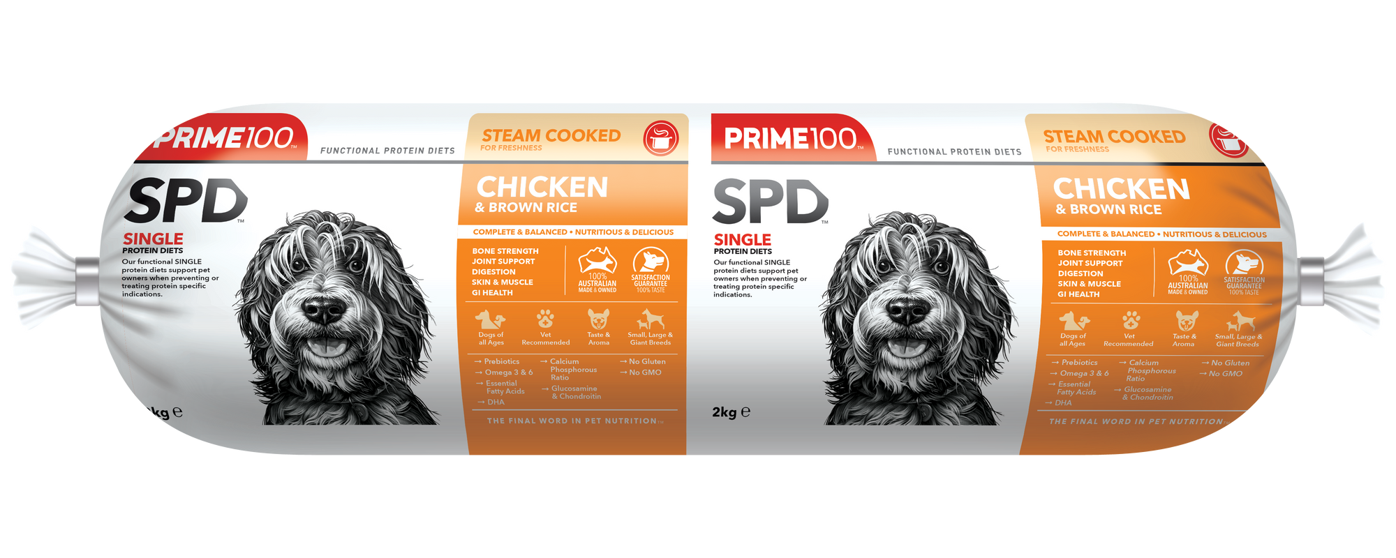 Prime 100 SPD Chicken & Brown Rice Fresh Roll 2kg