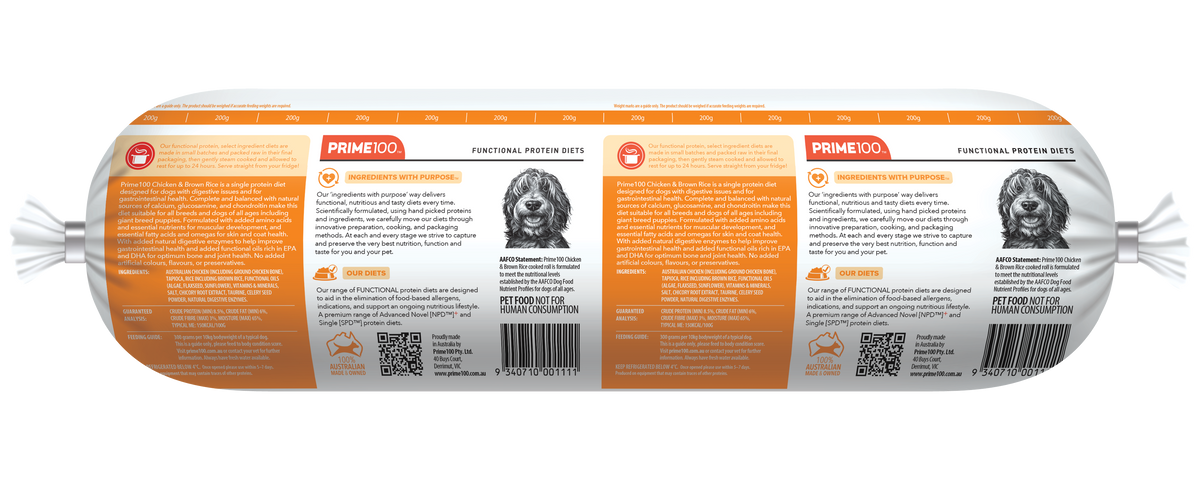 Prime 100 SPD Chicken & Brown Rice Fresh Roll 2kg