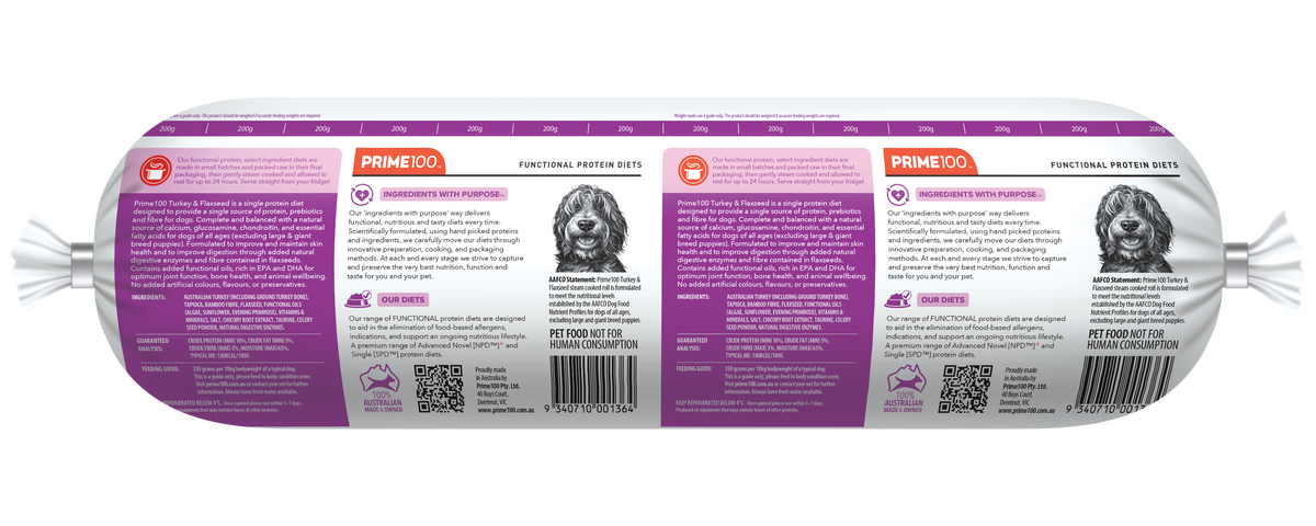 Prime 100 SPD Turkey & Flaxseed Fresh Roll 2kg