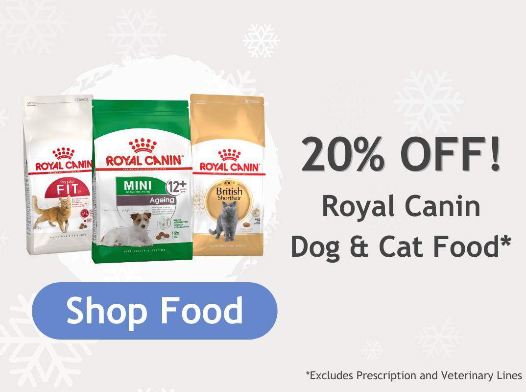 3 bags of royal canin including Fit, Mini Adult 12+ and British Shorthair to highlight promotion
