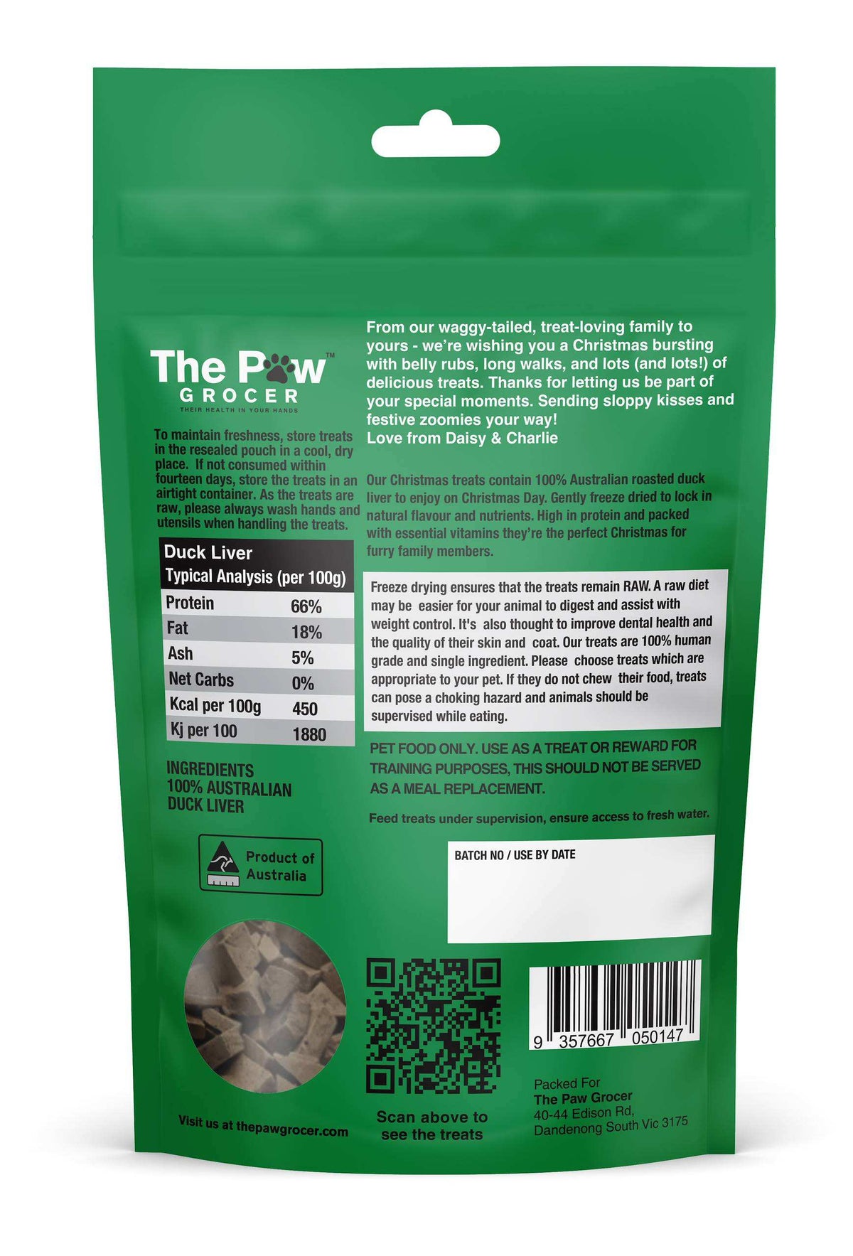 The Paw Grocer Christmas Duck Dog 50g