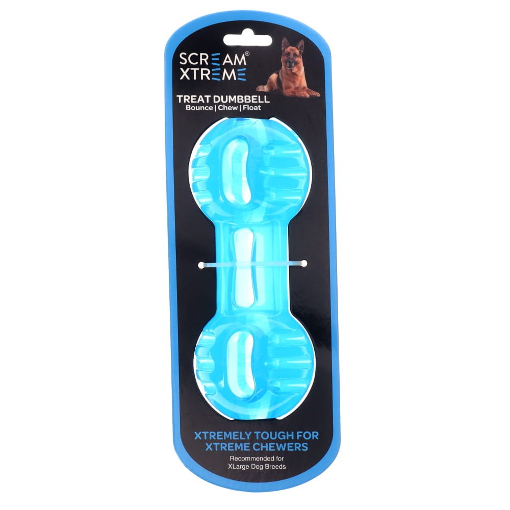 Scream Xtreme Treat Dumbbell Loud Blue Dog Chew Toy - RSPCA VIC