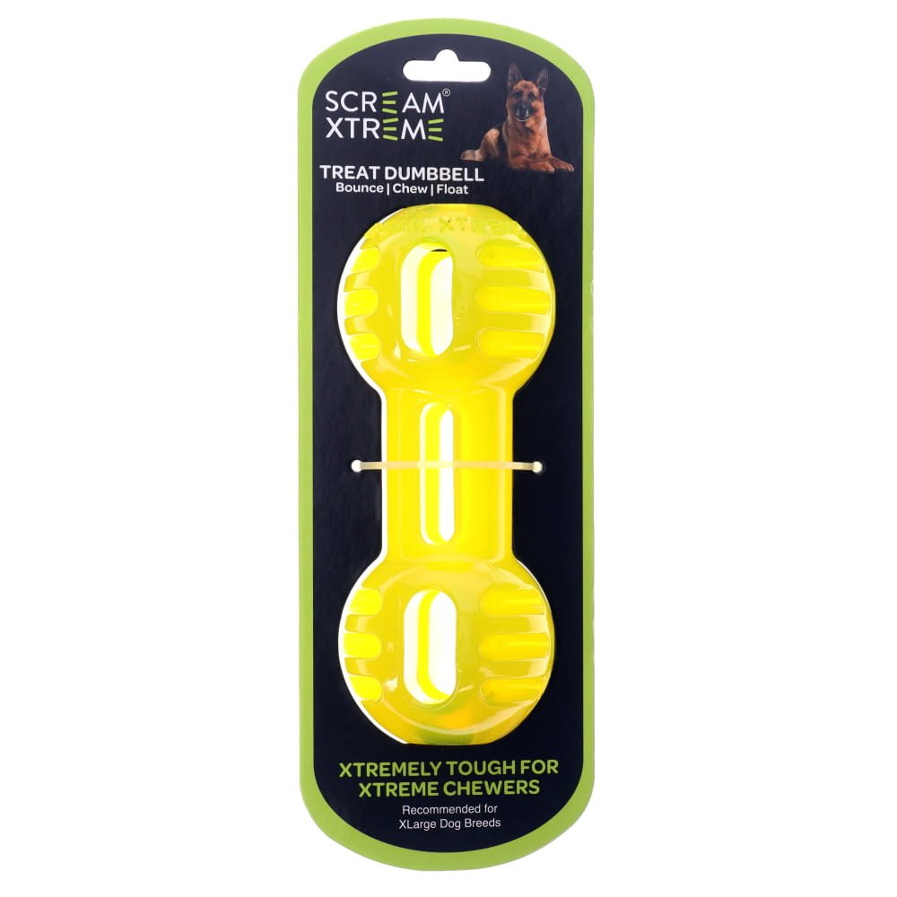 Scream Xtreme Treat Dumbbell Loud Green Dog Chew Toy - RSPCA VIC