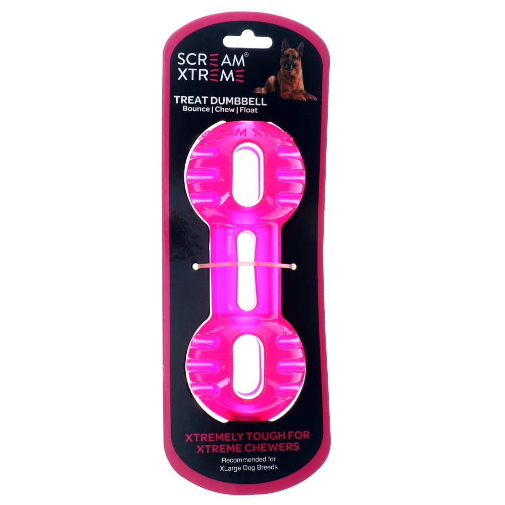 Scream Xtreme Treat Dumbbell Loud Pink Dog Chew Toy - RSPCA VIC