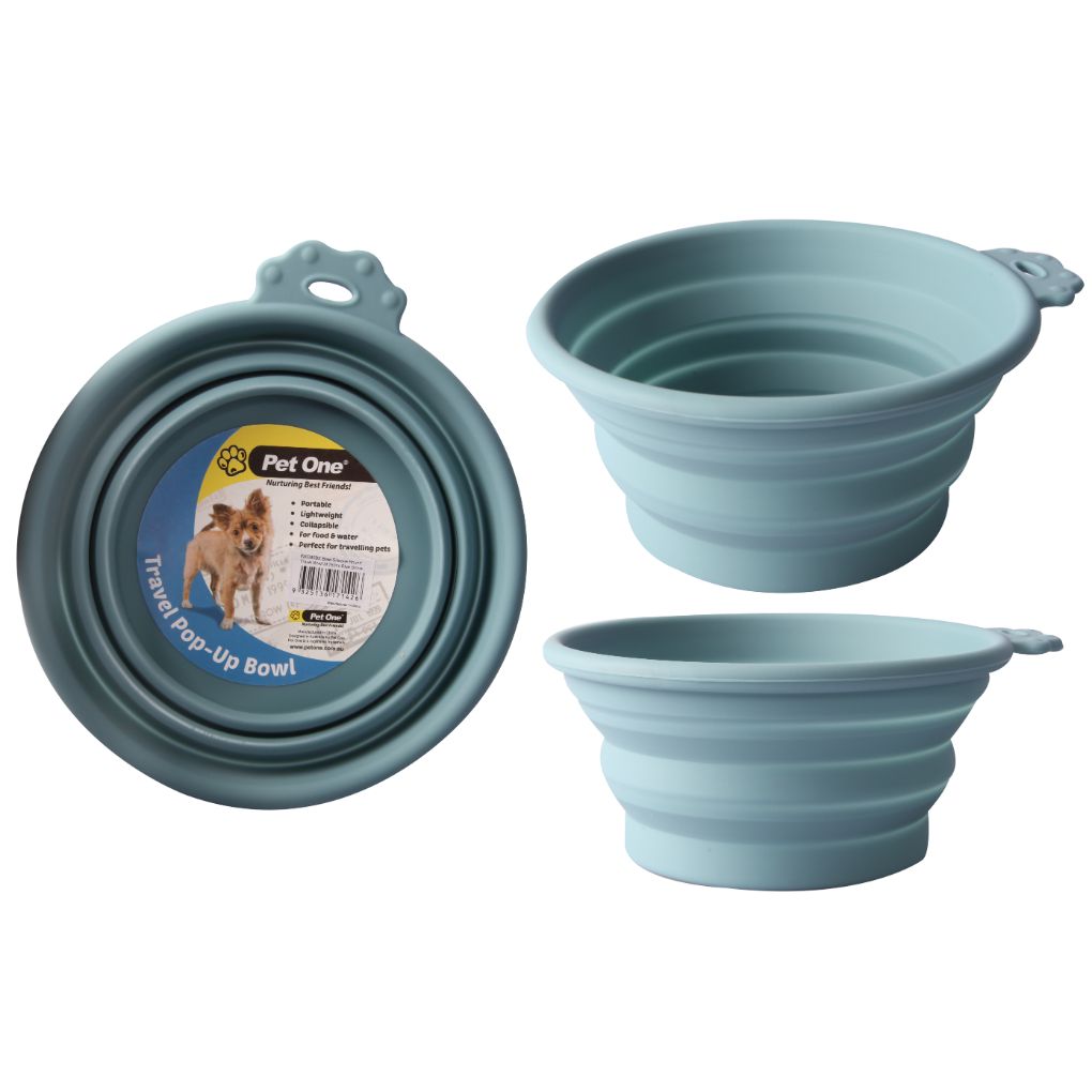 Pet One Silicone Travel Bowl Blue Stone - RSPCA VIC