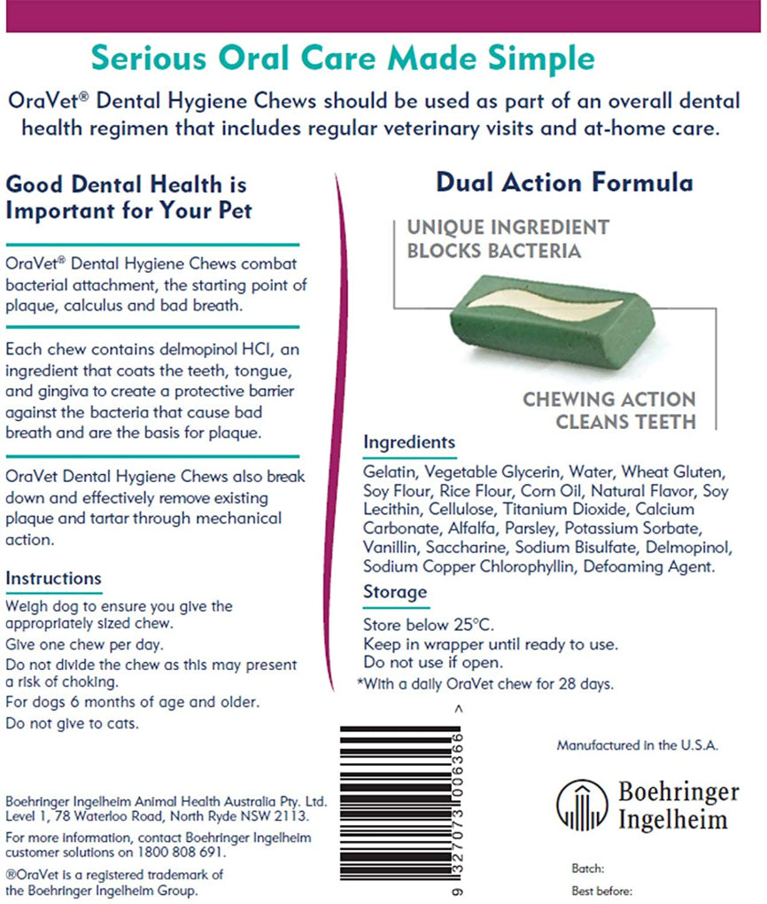 OraVet Dental Hygiene Chews for Dogs Large 14 Count/Day Supply - RSPCA VIC