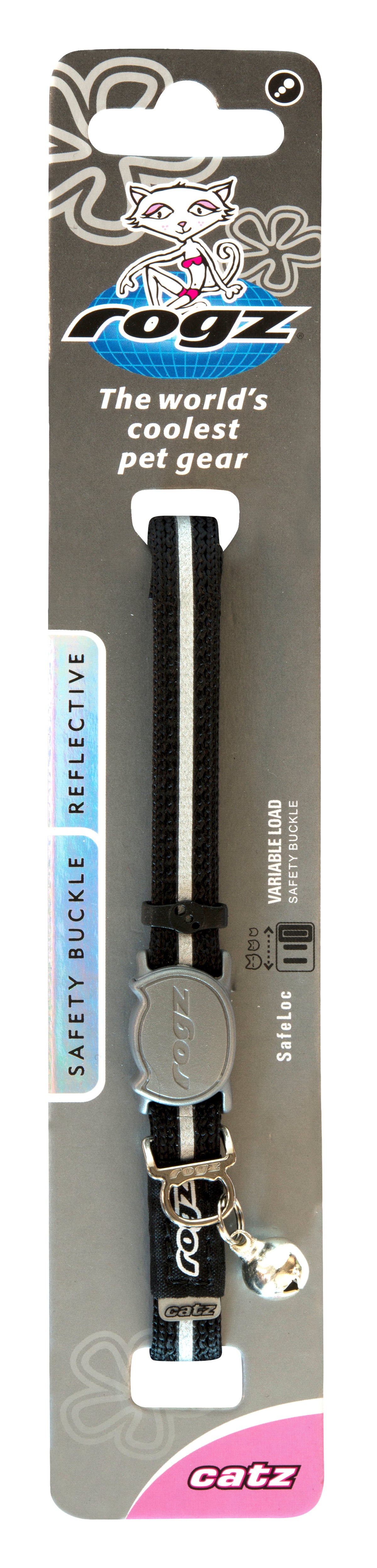 Rogz Alleycat Safeloc Collar Black - RSPCA VIC