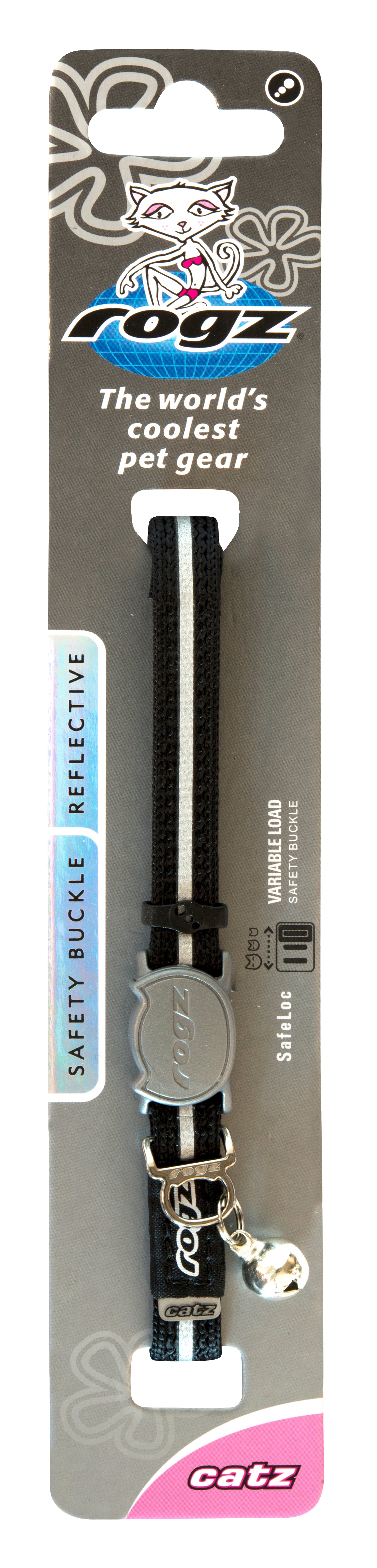 Rogz Alleycat Safeloc Collar Black - RSPCA VIC