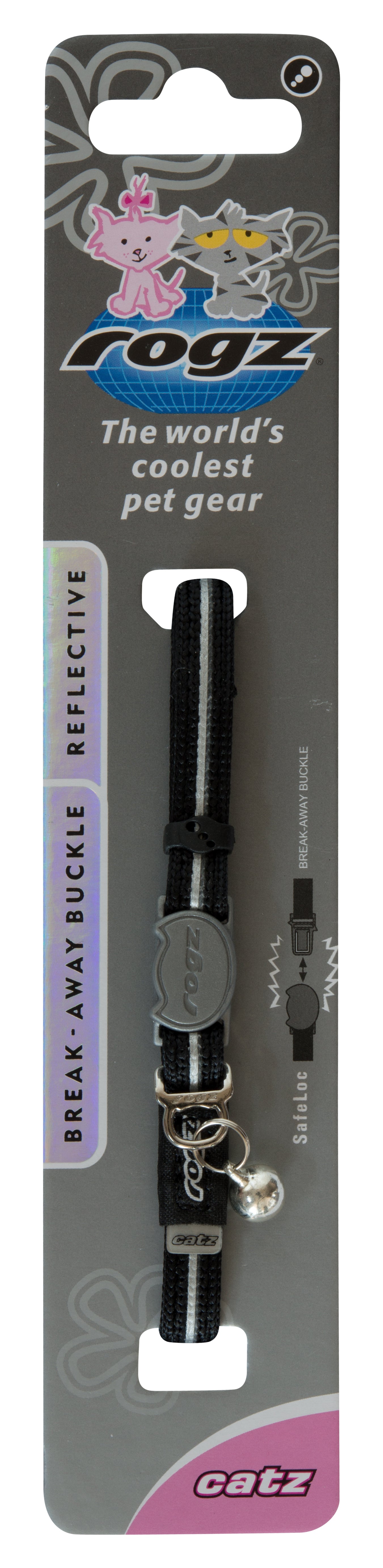 Rogz Alleycat Safeloc Collar Black - RSPCA VIC