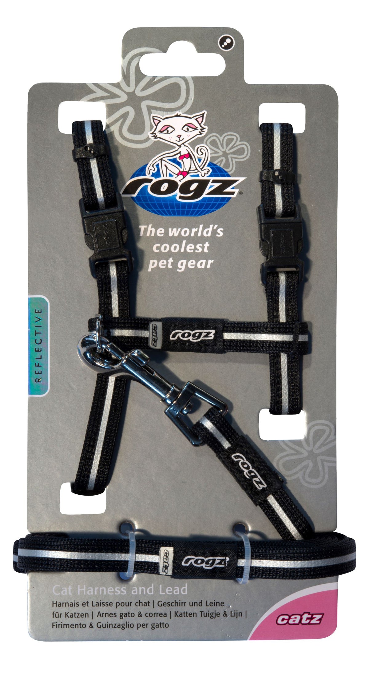 Rogz Alleycat Harness & Lead Set Black - RSPCA VIC