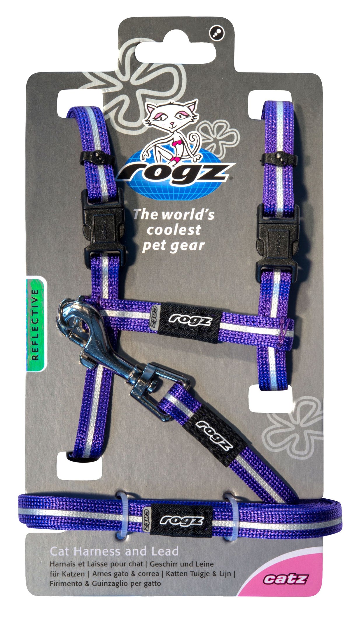 Rogz Alleycat Harness & Lead Set Purple - RSPCA VIC