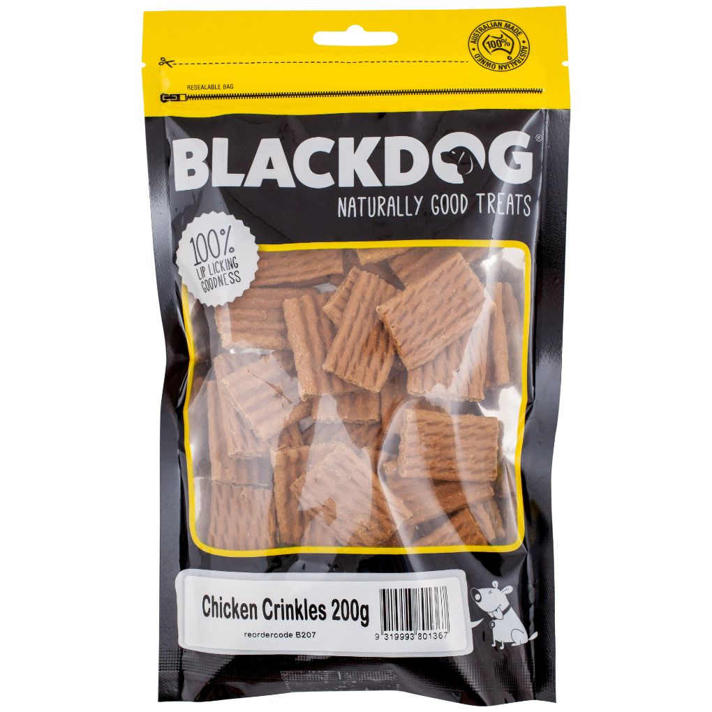 Black Dog Chicken Crinkles Dog Treat 200g - RSPCA VIC