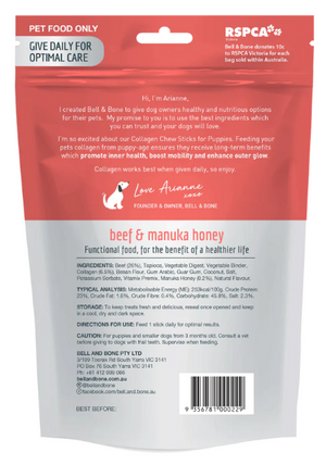 Bell & Bone Collagen Dental Sticks for Puppies - Beef and Manuka Honey - RSPCA VIC